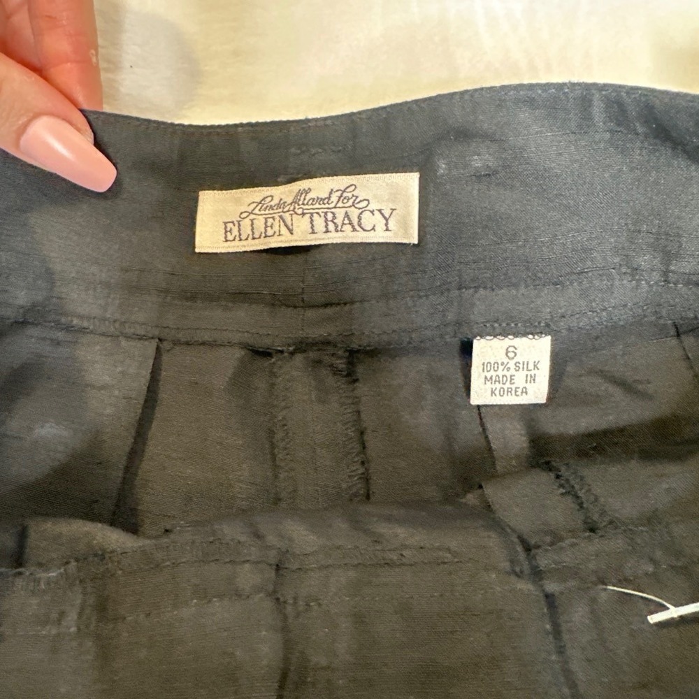 Quiet Luxury Old Money Vintage Black 100% Silk Pleated Trousers HighWaist  6 NWT - Picture 5 of 8